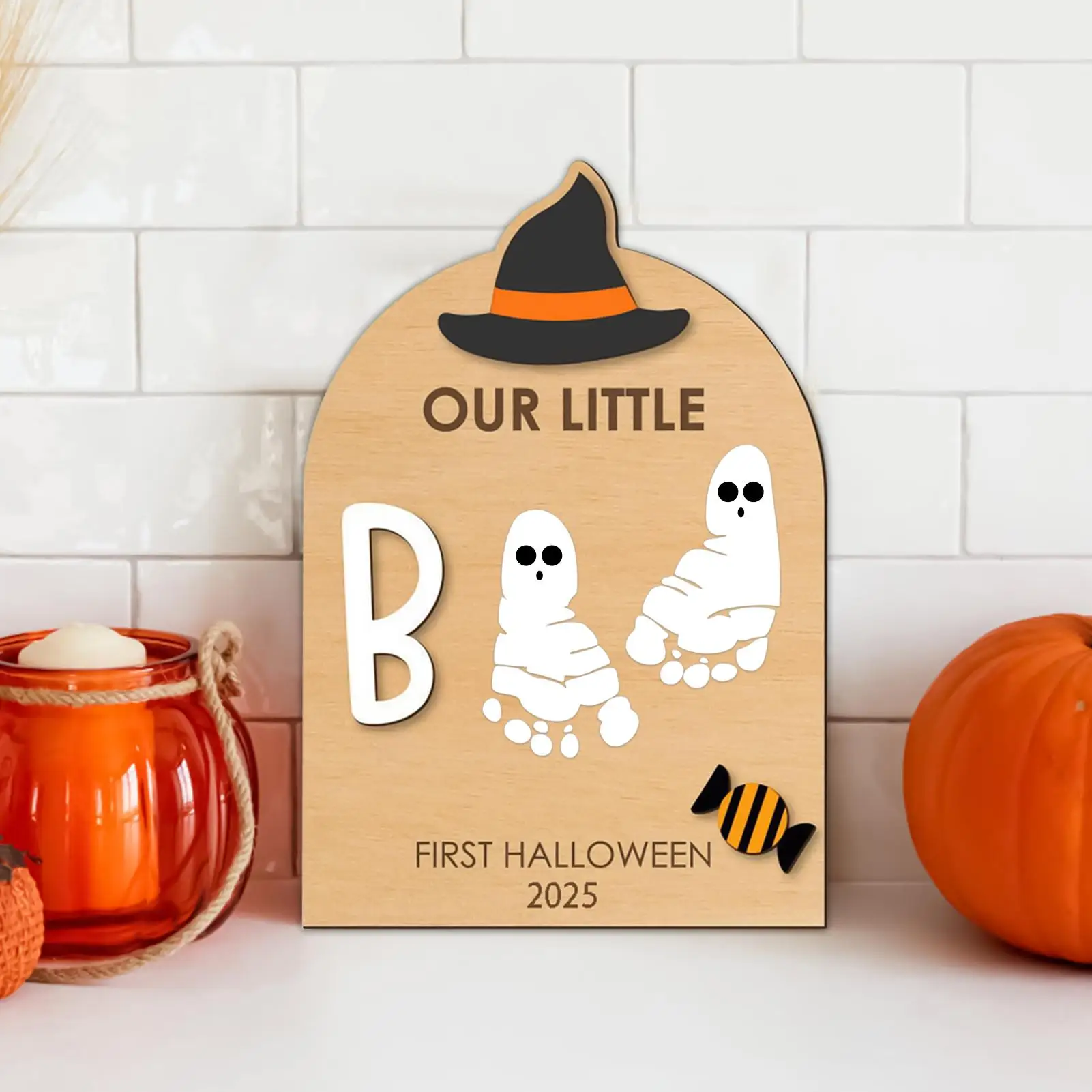 Kit de huella de bebé, huella de Halloween o huella de mano, letrero artístico, Kit artesanal con almohadilla de tinta, adorno de mano para ducha de nacimiento, mamá, papá y niños - imagen 4