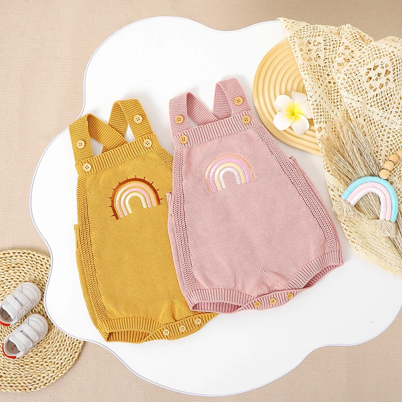Body de bebé de 0 a 18m, monos de algodón sin mangas para recién nacidos, niños y niñas, mono con bordado de arcoíris, trajes para niños pequeños, monos