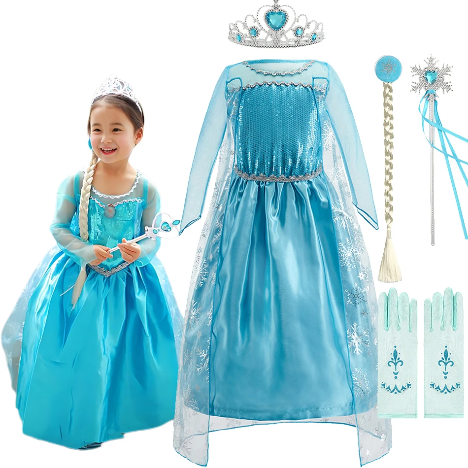 Vestido de Anna Elsa para niños, disfraz de princesa para niñas, disfraz elegante con lentejuelas de Reina de la nieve para niñas, ropa de Carnaval de Navidad - imagen 4