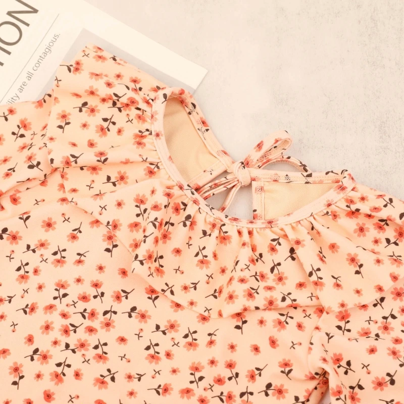 Bañador de manga larga con volantes para bebé, traje de baño de una pieza con protección solar UPF50 +, secado rápido, novedad de verano - imagen 4