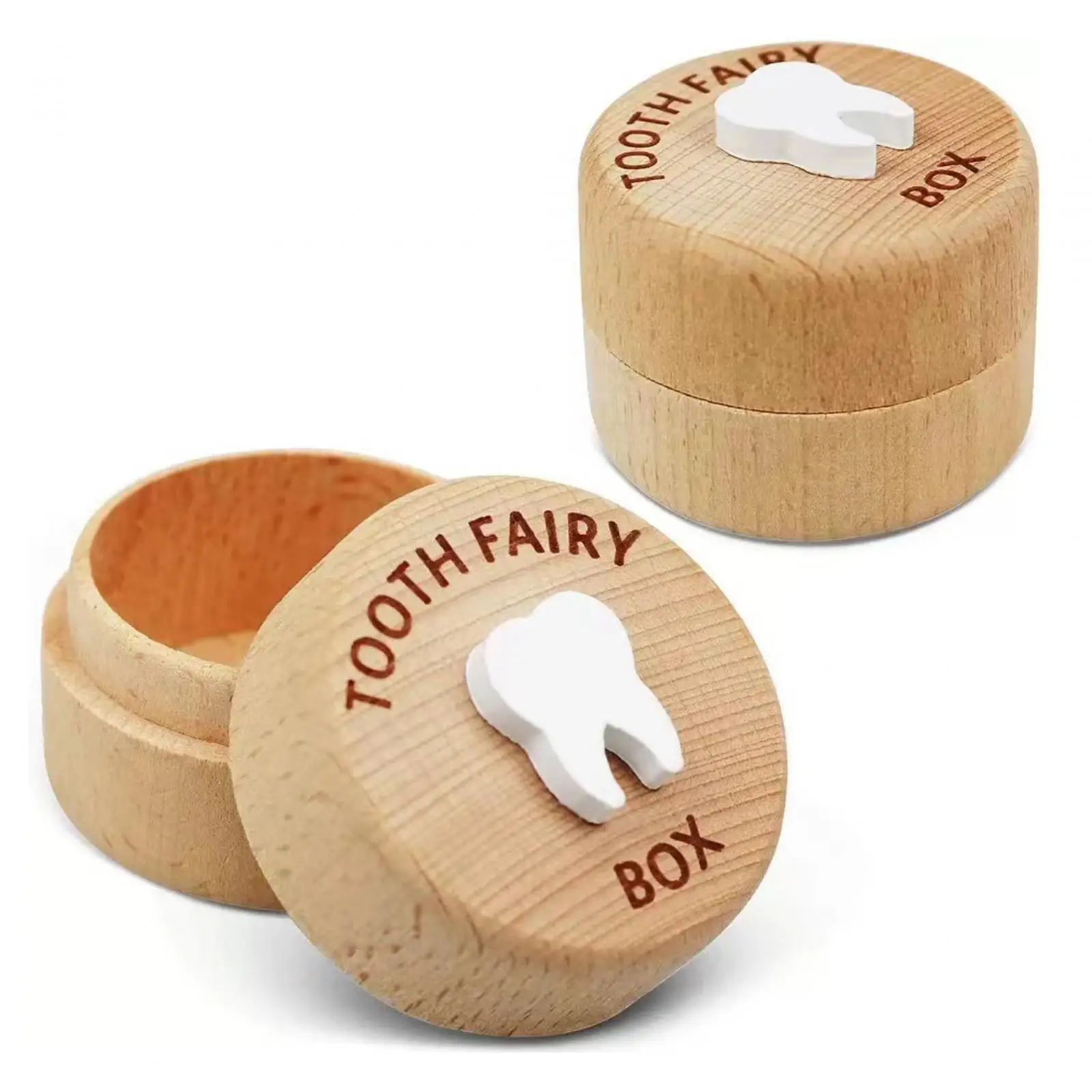 Personalised Baby Tooth Fairy Box Wooden Keepsake Organizer Circle Container for Lost Teeth Gift