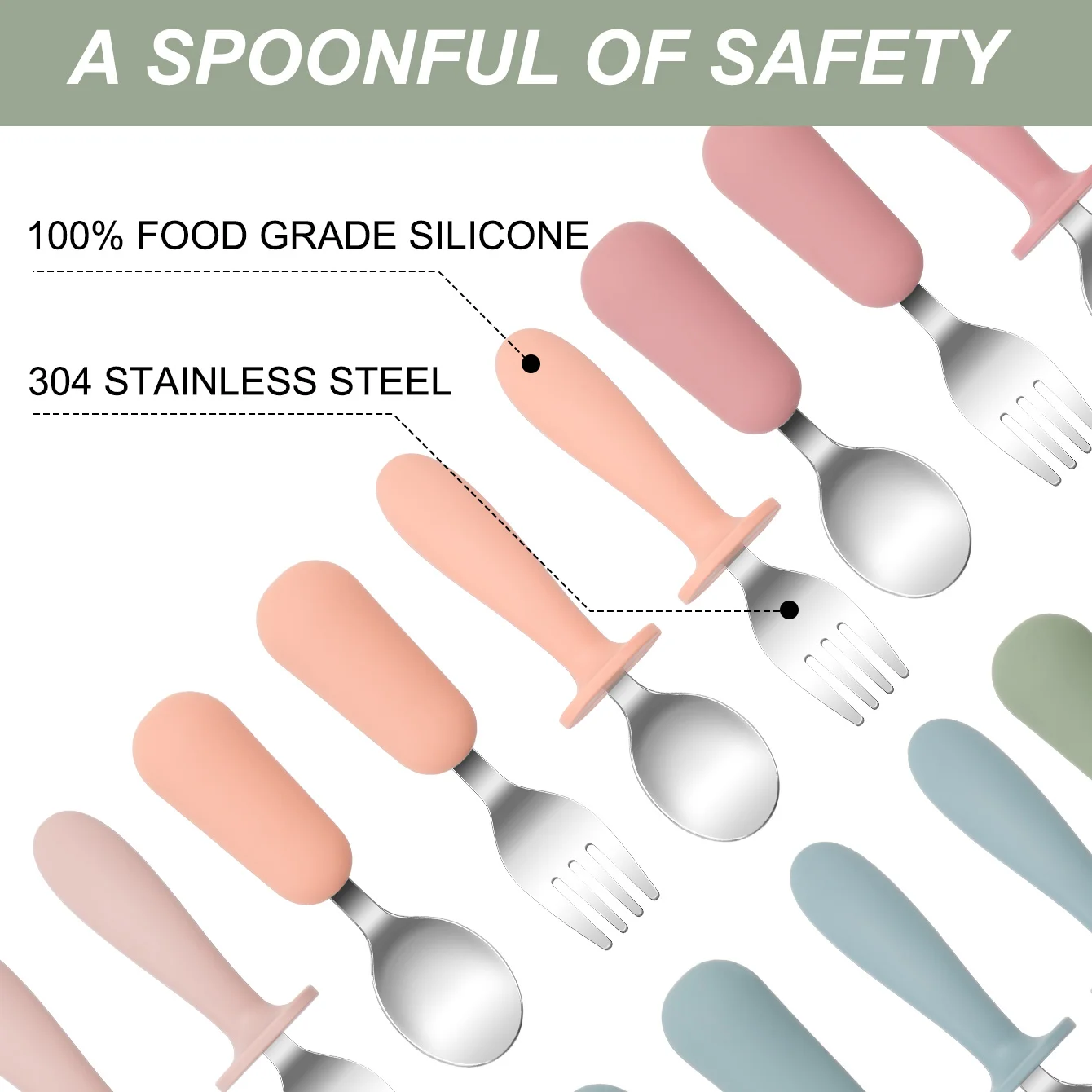 Cubiertos de aprendizaje para bebé – Silicona antideslizante sin BPA - imagen 2