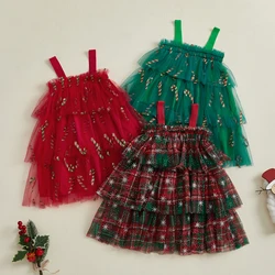 Tregren vestido Navidad tul estampado bastón sin mangas niña