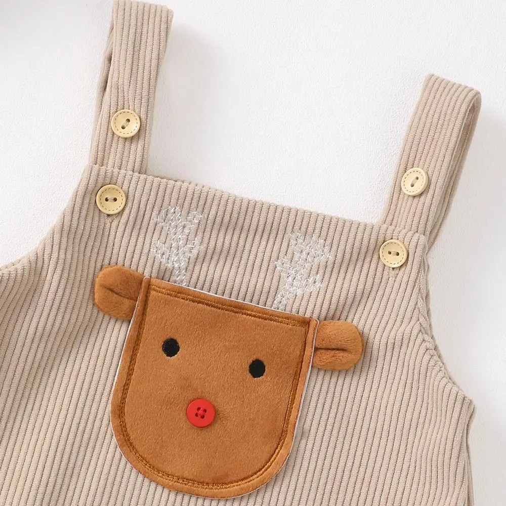 Conjunto de peleles con tirantes a la moda, disfraz de Navidad de dibujos animados de pana, mono bordado para niños y niñas - imagen 2