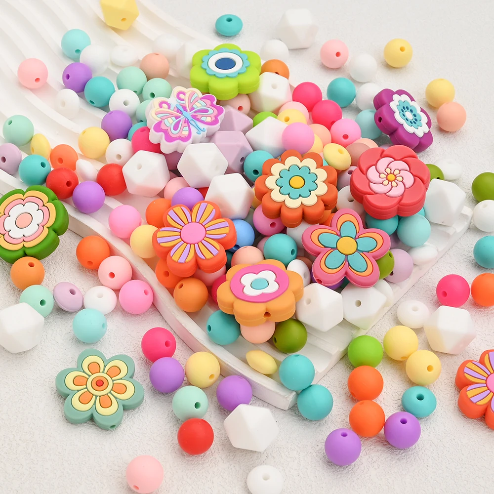 Cadena chupete con cuentas silicona floral para bebé mordedor BPA - imagen 2