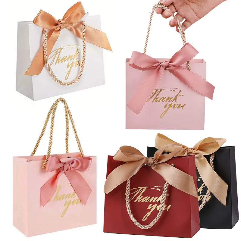 Bolsa de regalo bronceada "gracias", bolsa de papel reutilizable, disponible en varios colores, bolsas de recuerdo para fiesta de cumpleaños y boda, 6/12 Uds. ZYF - imagen 4