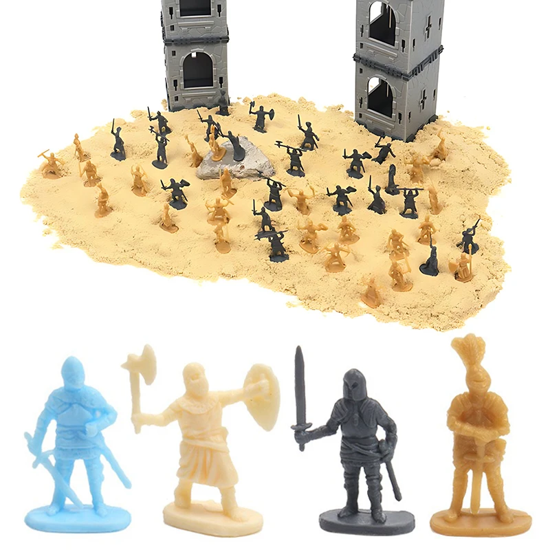 50 Uds. Modelo de soldado antiguo Caballero Medieval de plástico posiciones múltiples escena de guerra suministros simulados materiales artesanales regalos ZYF