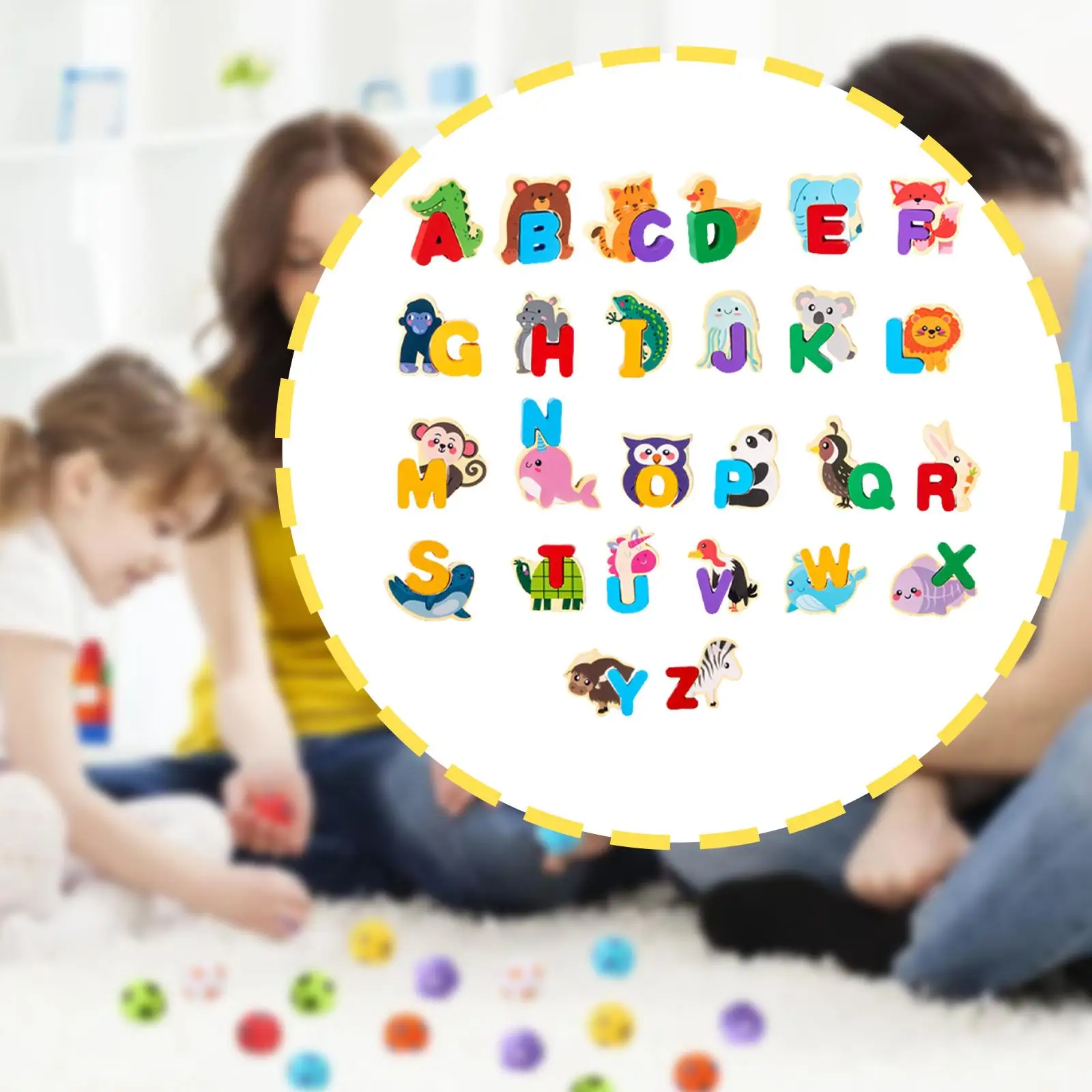 Rompecabezas de madera con alfabeto de animales, rompecabezas emparejado preescolar para niñas de guardería