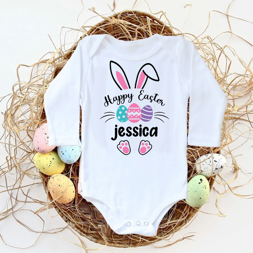 Body personalizado de Pascua para bebé, trajes infantiles con nombre personalizado, ropa para niño y niña, mono de fiesta, pelele bonito de conejito para recién nacido - imagen 4