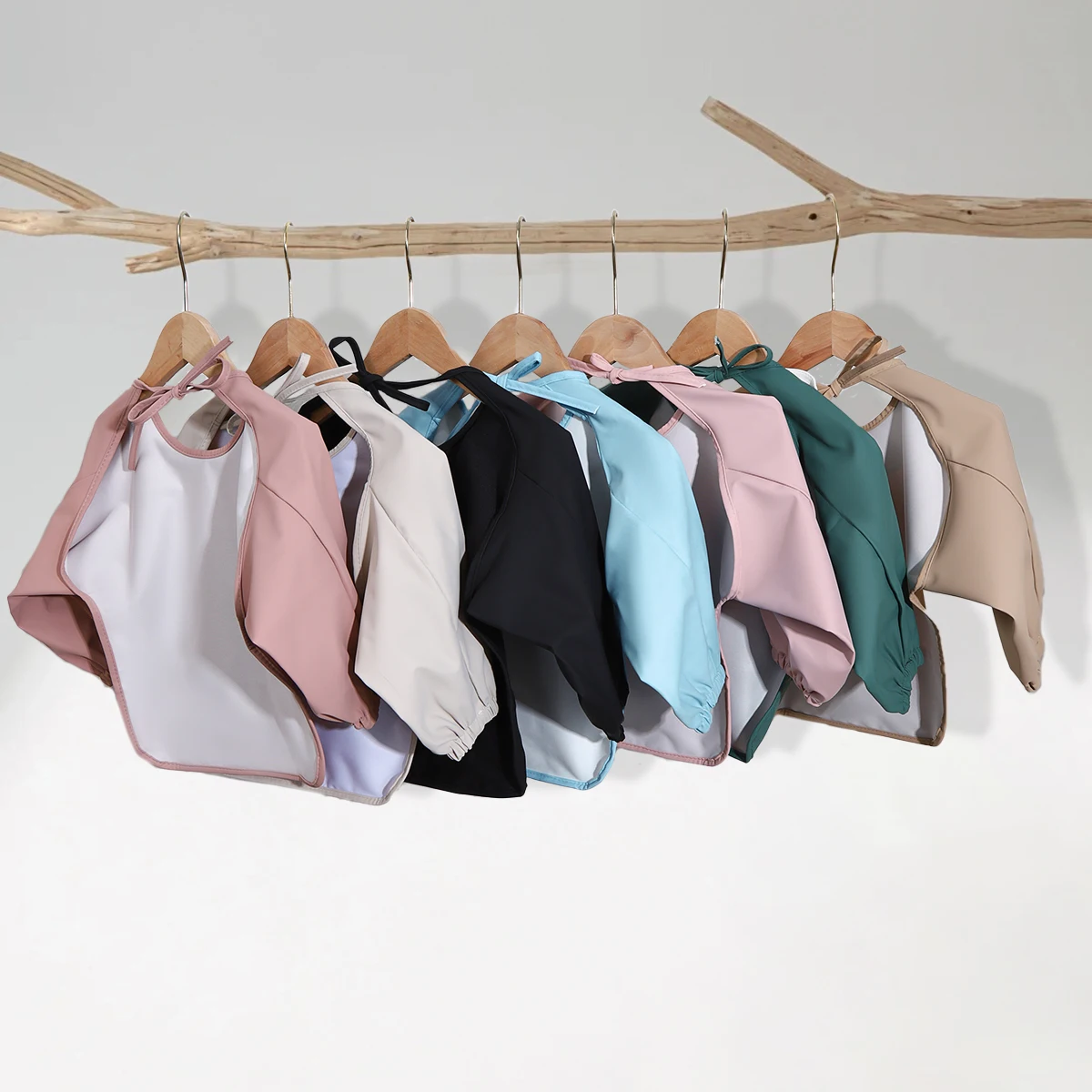 Bata artística impermeable manga larga suave color sólido para bebé - imagen 5