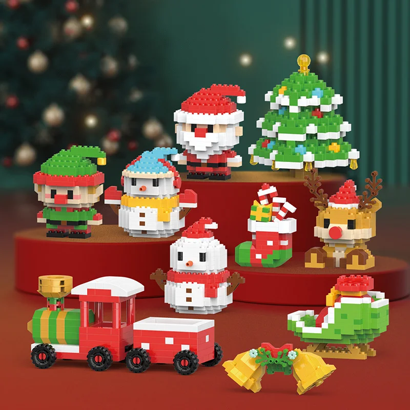 Serie de bloques de construcción navideños, rompecabezas de renos de Papá Noel, ensamblaje de ladrillos, decoración de mesa, juguetes para niños, regalo de Navidad - imagen 2