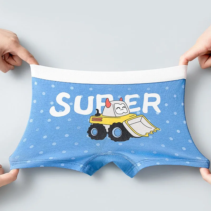 Calzoncillos Boxer de algodón para niños de 4 piezas, Boxers de sensación suave para niños, ropa interior con estampado que no se decolora, calzoncillos Boxer para niños con dibujos animados de coches y camiones - imagen 3