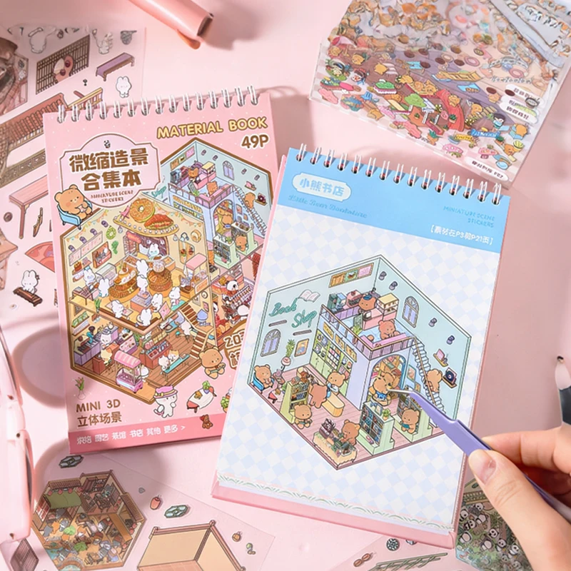 Libro de pegatinas Diorama 3D, 20 páginas, Mini escena, lindo tema de fantasmas de animales de dibujos animados, juguete para álbum de recortes DIY, divertido alivio del estrés, regalo para niños y adultos
