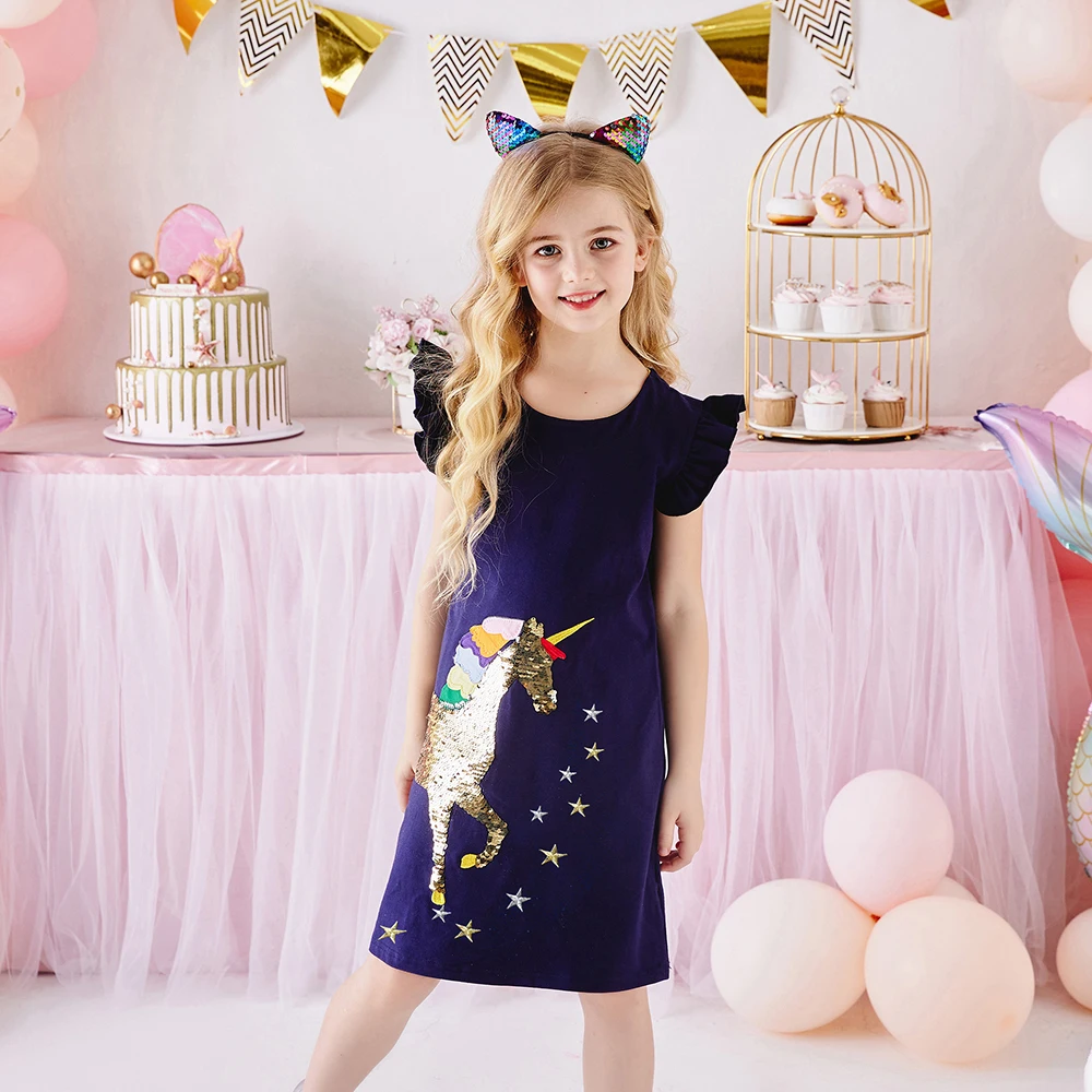 DXTON Vestido verano niña unicornio lentejuelas - imagen 5