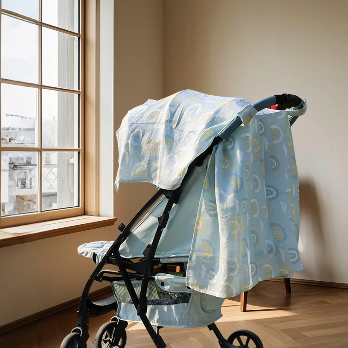 Elinfant 1 unidad de dosel para asiento de coche de bambú, funda para asiento de coche de bebé de muselina transpirable, funda para cochecito, funda de protección solar a prueba de viento