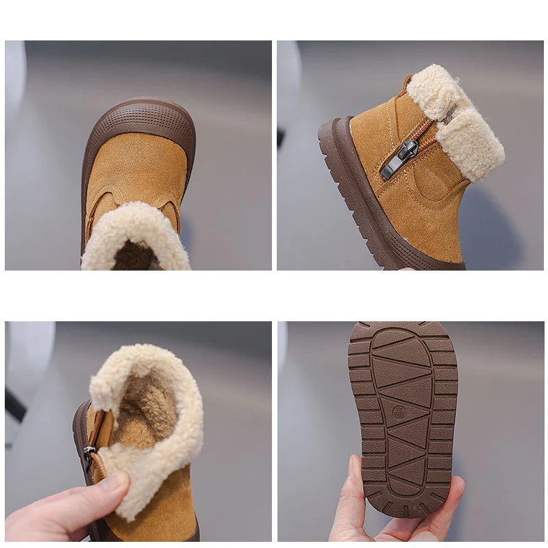 Botas de cuero genuino para bebés, niños y niñas, botas de nieve para exteriores para otoño e invierno, suela suave antideslizante, zapatos de felpa para niños pequeños - imagen 5