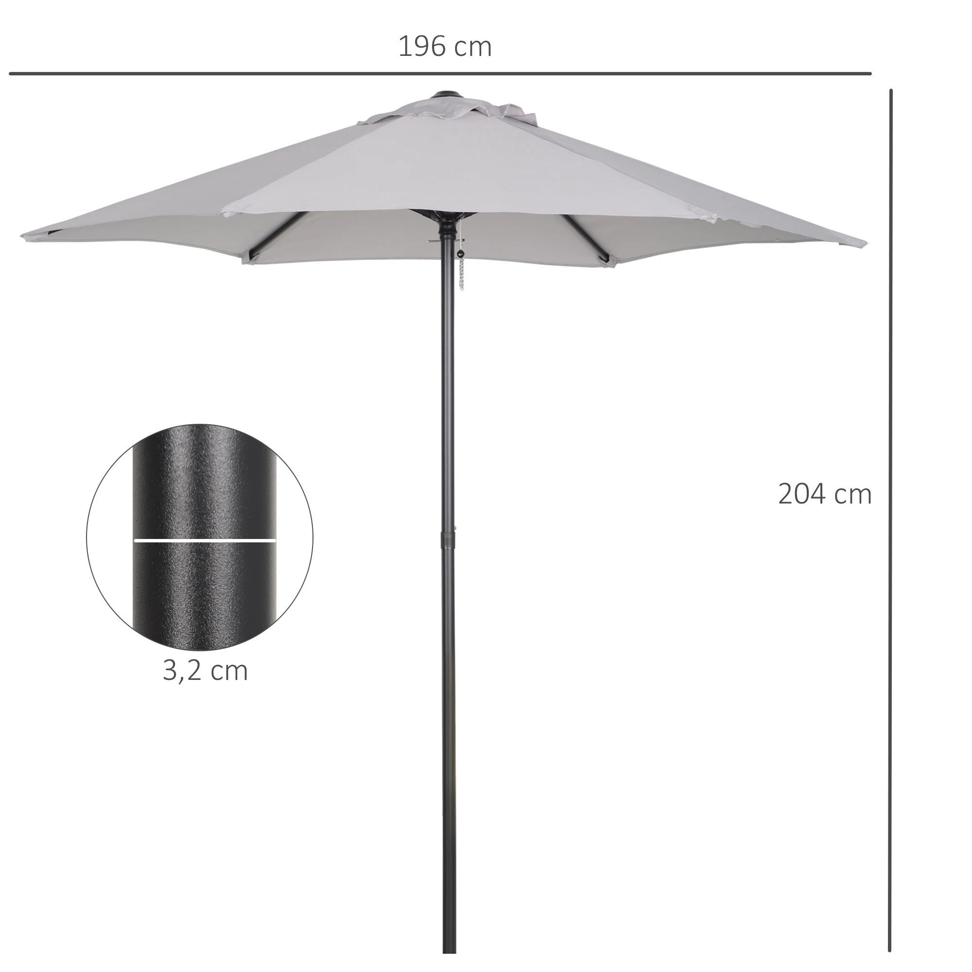 Outsunny Sombrilla de Terraza Exterior Ø2x2 m Parasol de Terraza Exterior con Techo de Ventilación y Poste Desmontable de Aluminio Sombrilla para Jardín Patio Gris Claro - imagen 3