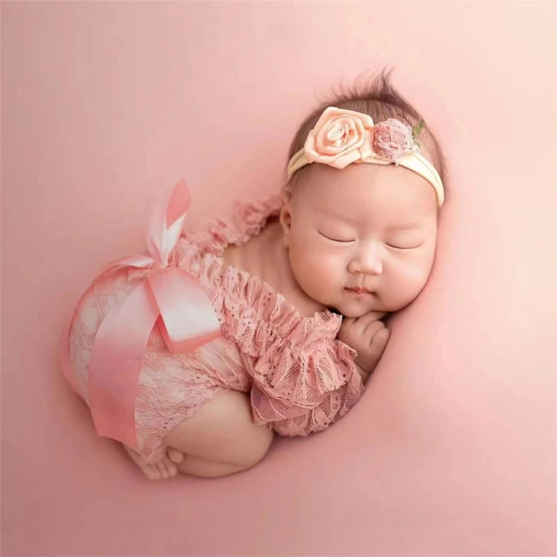 Conjunto de accesorios de fotografía para recién nacidos, vestido de princesa de encaje, diadema de flores, ropa de sesión de fotos - imagen 5