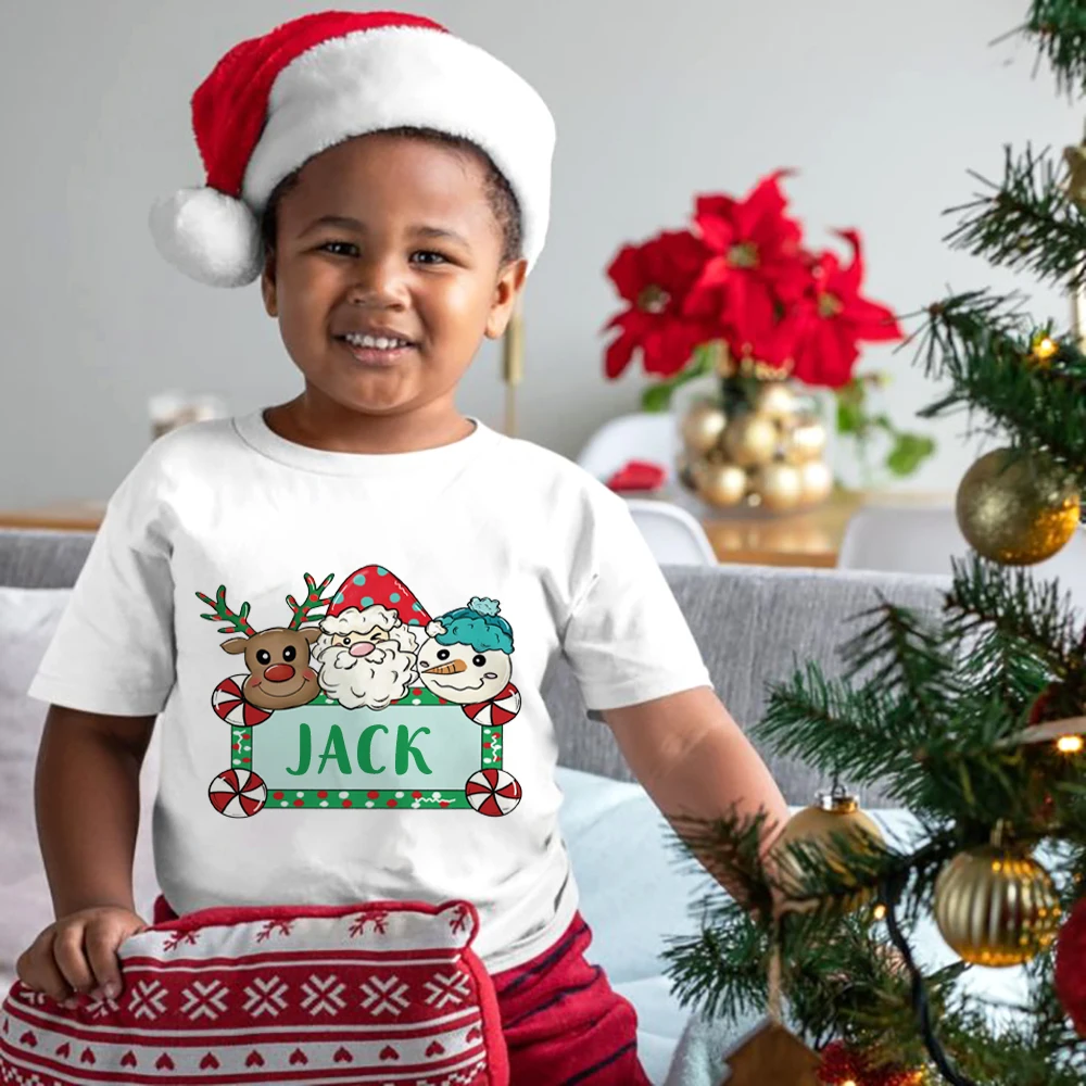 Camiseta de Navidad personalizada para niños, camisa con nombre personalizado, ropa para niños y niñas, camisetas para niños, regalo de fiesta de Navidad para niños
