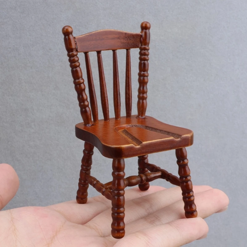 Casa de muñecas a escala 1:12, silla de madera Vintage en miniatura, modelo Mini casa de muñecas, cocina, escena de sala de estar, Mini silla de comedor de madera, decoración - imagen 3