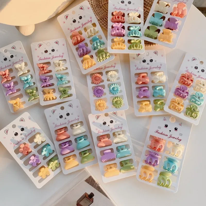6 unids/set lindo Mini arco niños Clip de pelo conjunto mate Floral Mini Clips de garra para cola de caballo alta dulce colores dulces pinzas de pelo - imagen 2