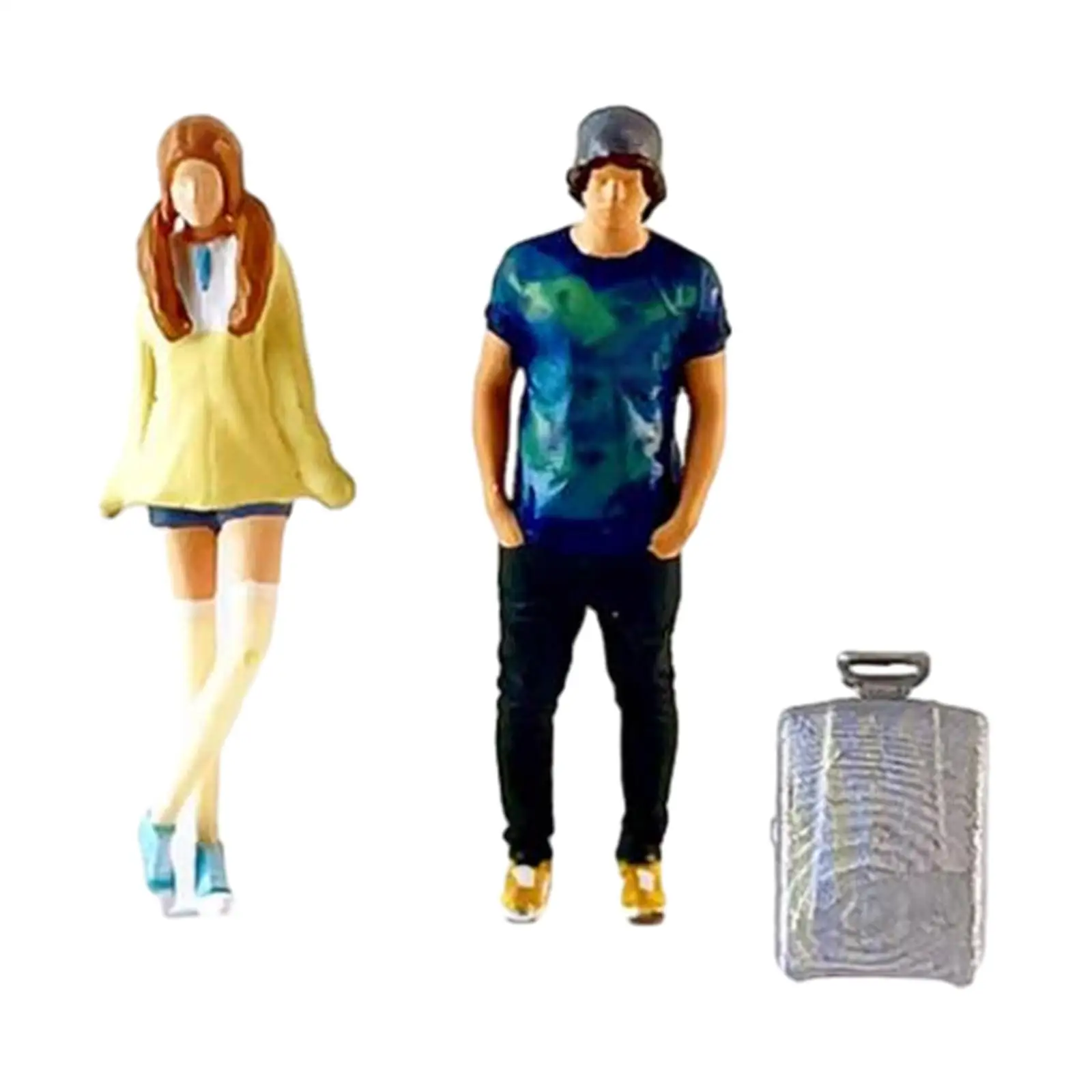 3Pcs 1/64 Boy and Girl Figures with Suitcase S Gauge DIY Projects Layout Trains