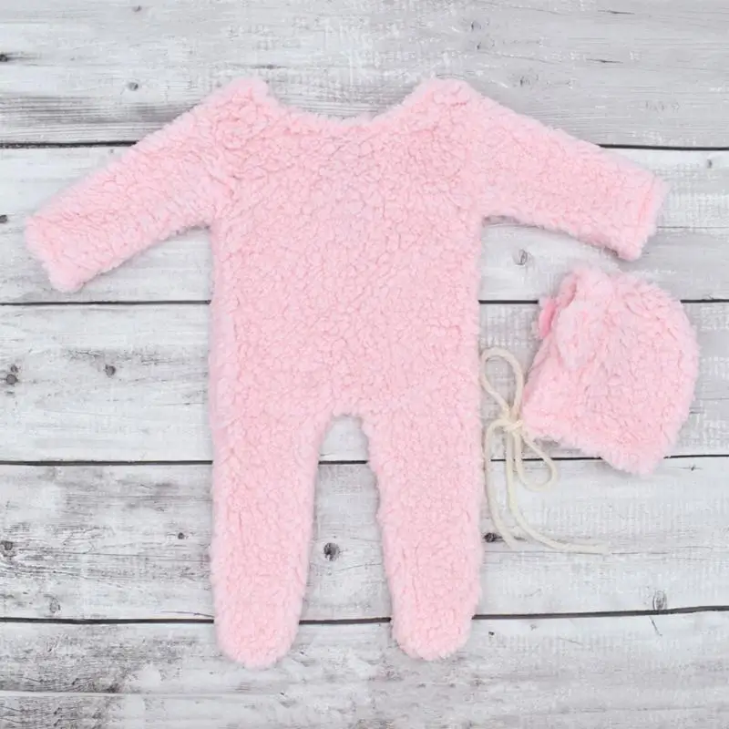 D7YD – accessoires photographie pour nourrissons, bonnet en polaire berbère, combinaison, vêtements pose pour studio pour - imagen 2