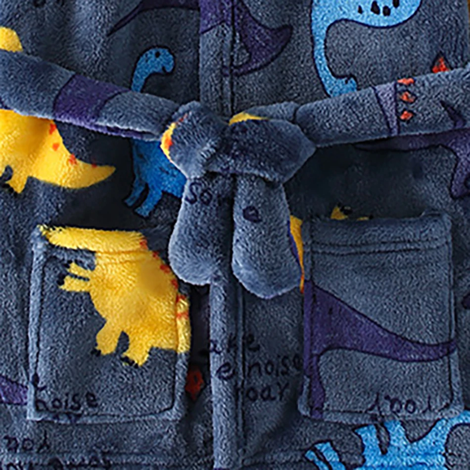 Acogedor estilo múltiple, batas con capucha de lana con estampado de dibujos animados, ropa de dormir Unisex para niños, elección Ideal para otoño, invierno y primavera - imagen 5