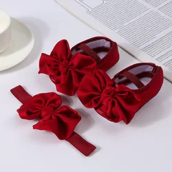 Zapatos antideslizantes bebé con lazo y diadema set pre-caminar