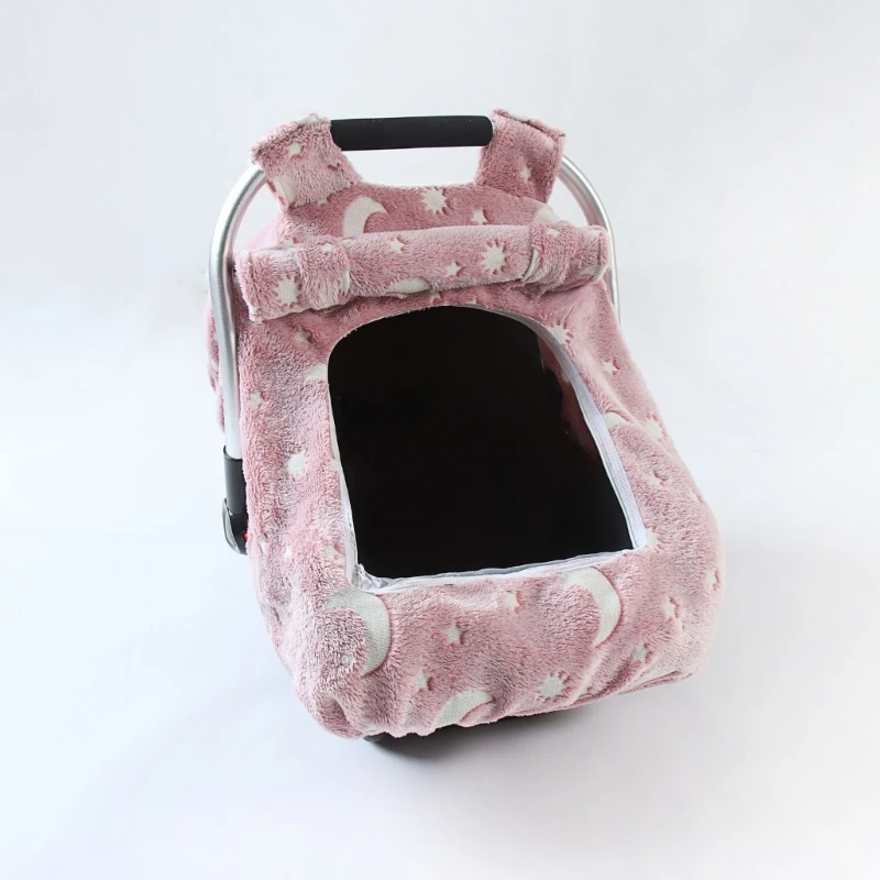 Funda de asiento de coche de seguridad para bebé de Franela suave, dosel de asiento de coche a prueba de viento con ventana de malla transpirable, funda para cochecito de bebé - imagen 4