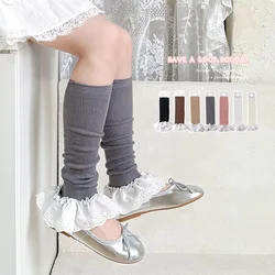 Nueva primavera niños calentador de piernas 3-12T dulce encaje Trim niñas calcetines tejidos mangas 7 colores niños Lolita calcetines apilados