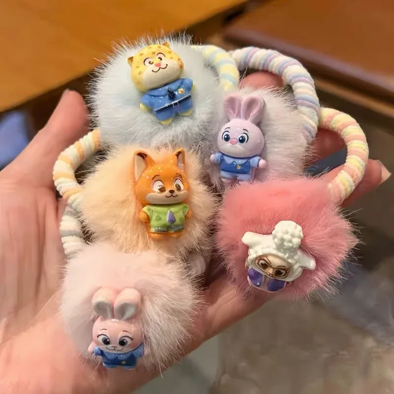 Zootopia, bandas para el cabello de felpa de dibujos animados para niñas pequeñas, Judy Nick, bola de pelo, tocado, accesorios para diadema de alta elasticidad