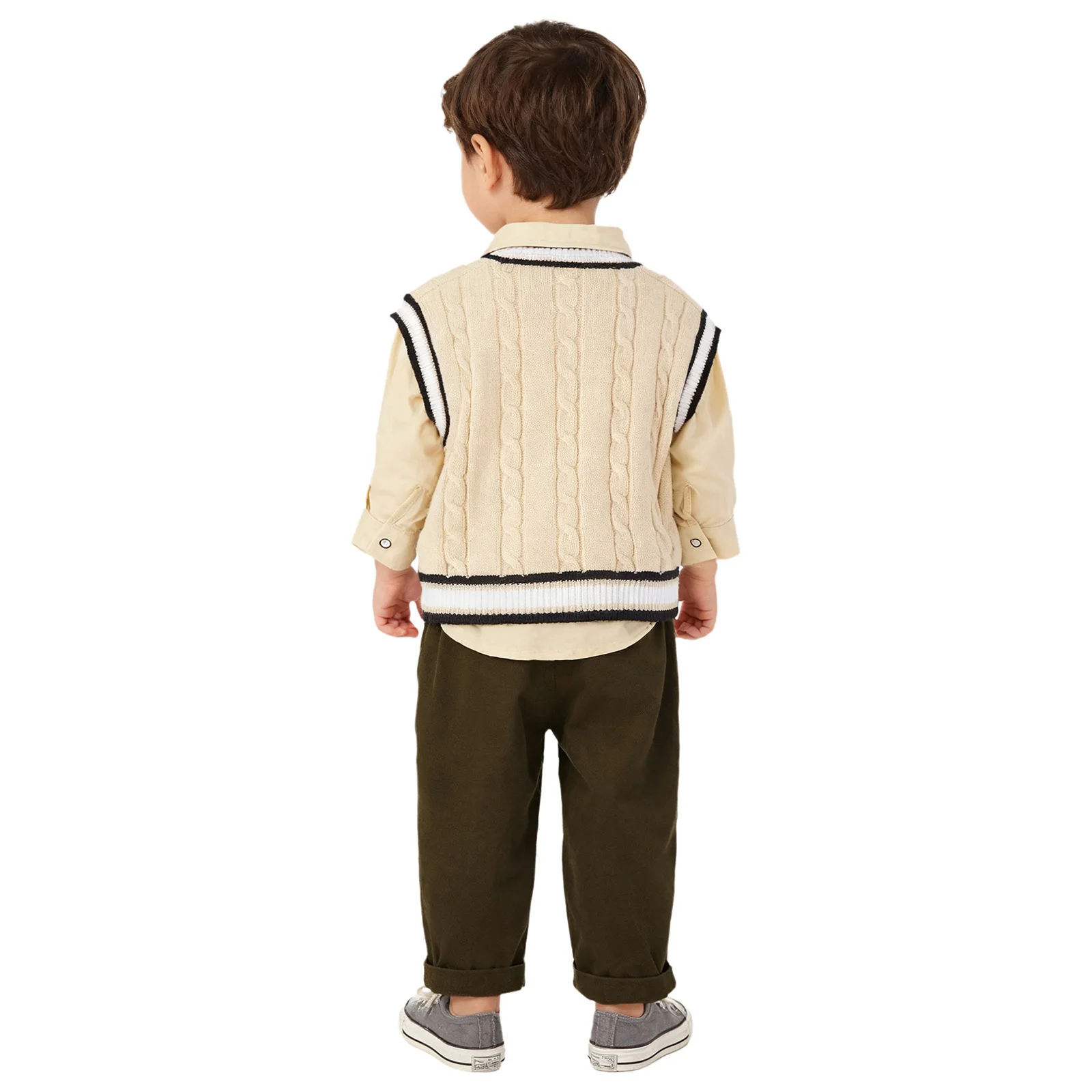 Uniforme escolar preppy bebé con camisa corbata y chaleco punto cable - imagen 3