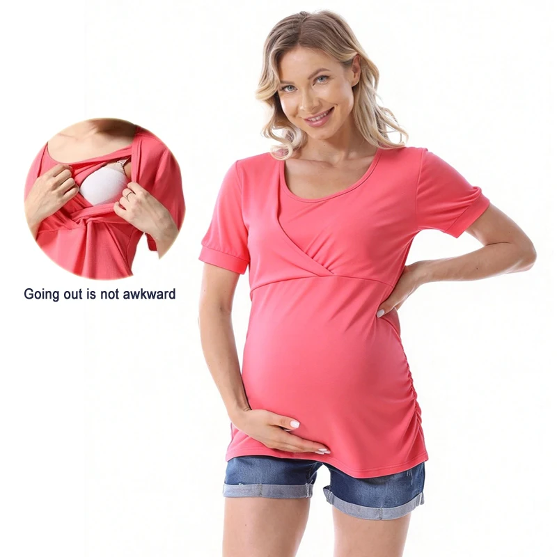 Camiseta de lactancia de manga corta, ropa de maternidad de verano, Tops de lactancia de Modal suave, ropa de mujer posparto - imagen 4