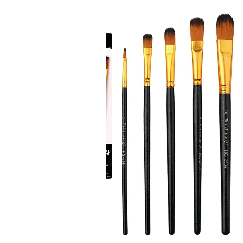 Juego de pinceles de cerdas de nailon, 5 uds., pinceles planos, pintura al óleo de acuarela para artistas, pinturas aficionados y acrílicas, pinceles de tela - imagen 5