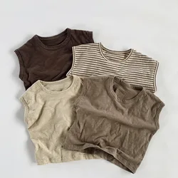 Camiseta sin mangas de algodón unisex estilo coreano, para verano