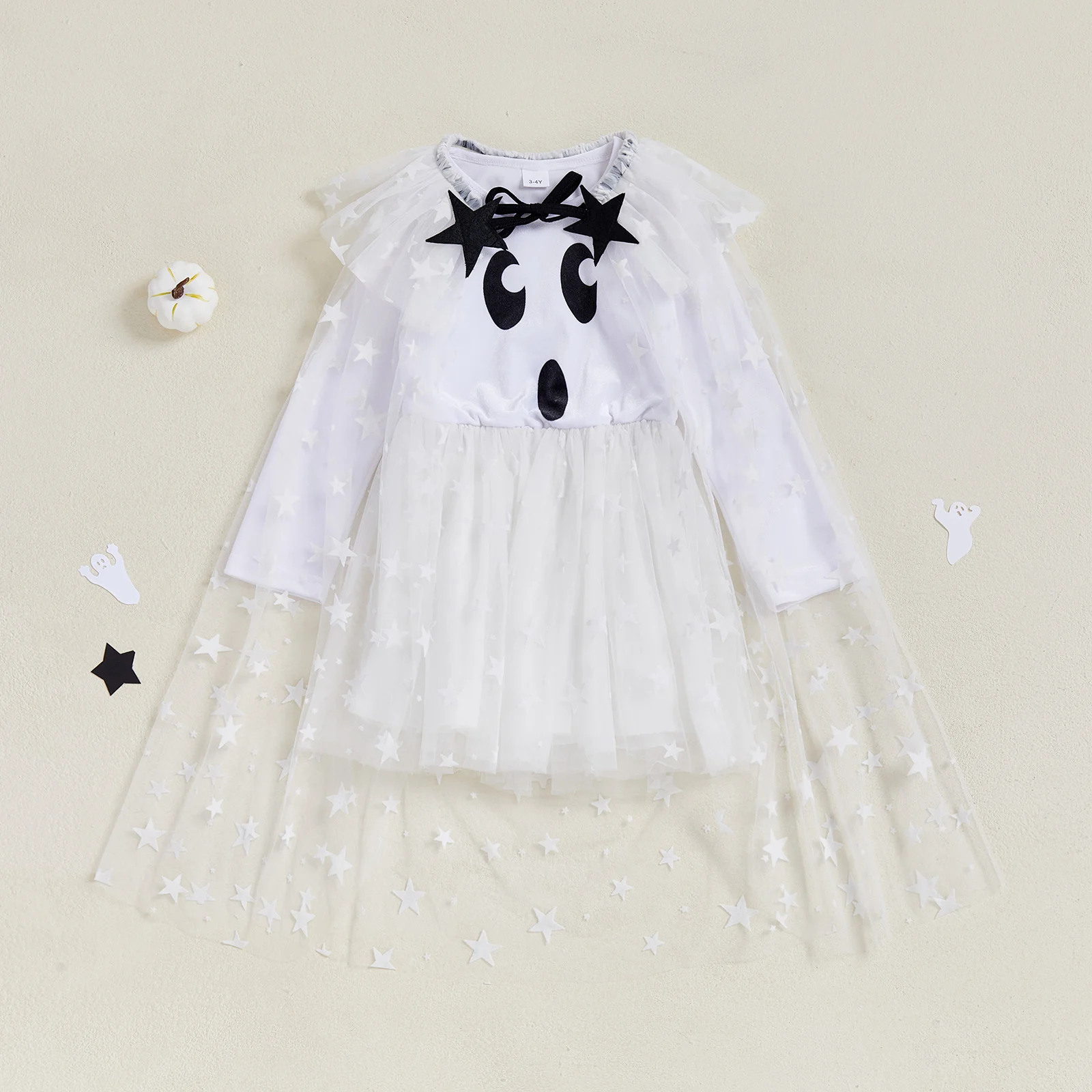 Tregren Vestido Halloween para niñas con capa de malla y estrellas - imagen 2