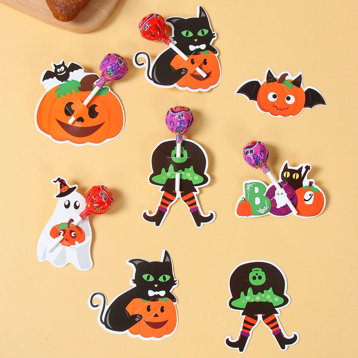 48 unids/set tarjetas de piruleta de Halloween calabaza gato fantasma envases de dulces para niños regalo de truco o trato soportes de dulces para fiesta de Halloween - imagen 2
