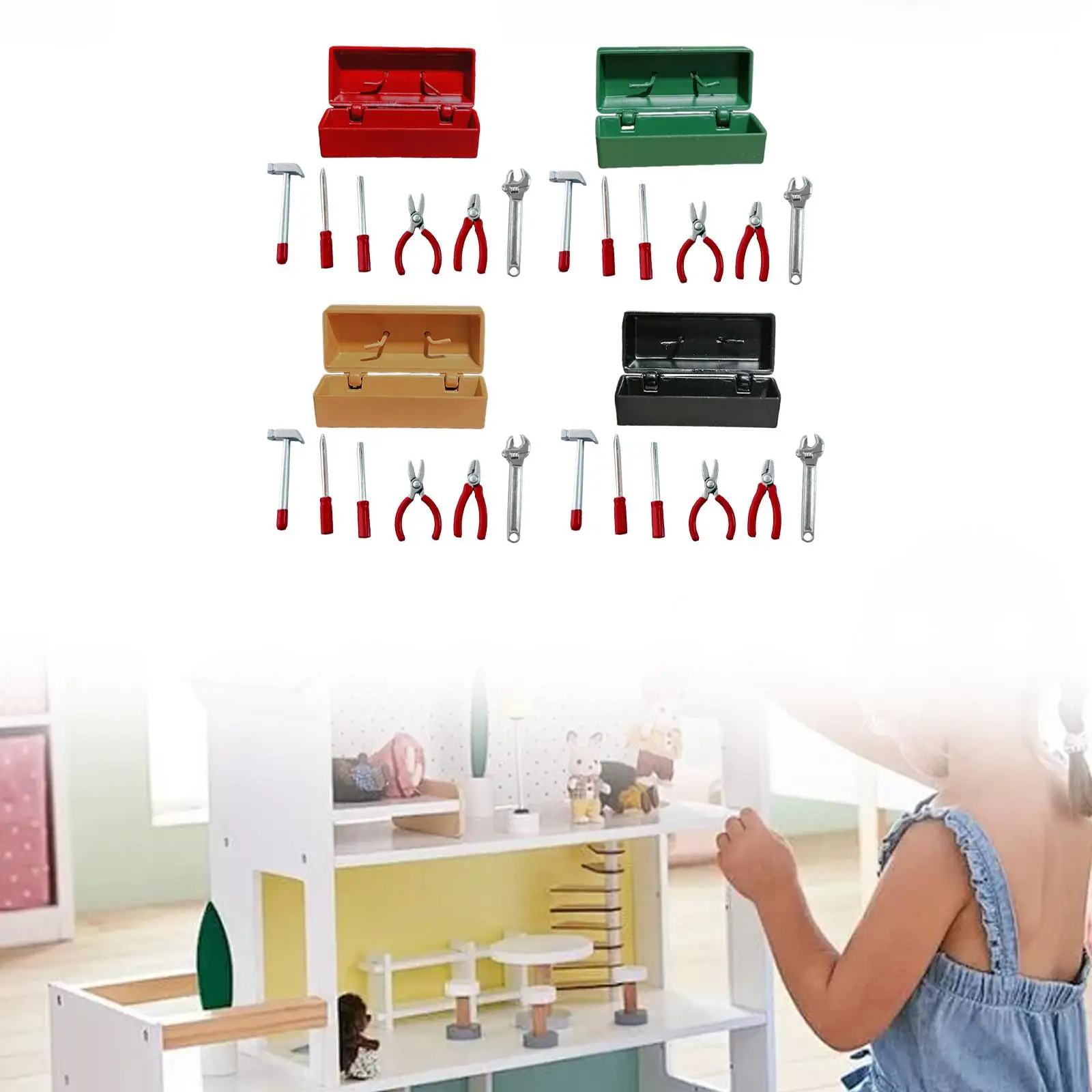 Caja de herramientas de reparación en miniatura, Mini caja de herramientas de bricolaje, colecciones de escenas, juguetes de imitación realistas, accesorios en miniatura para niñas y niños - imagen 2
