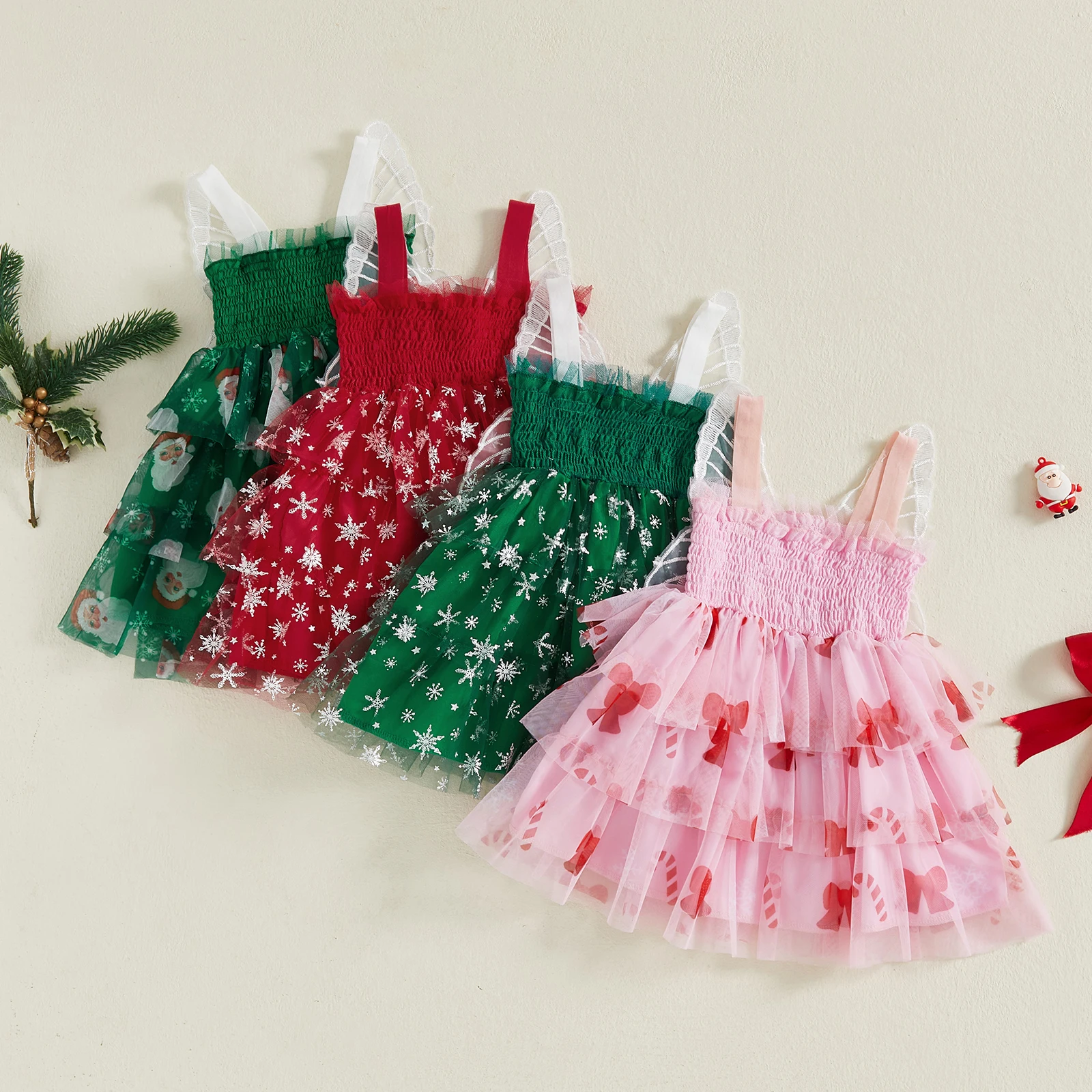 Vestido de Navidad para niña – Tul línea A con copos de nieve - imagen 3