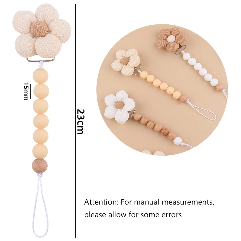 Clip para chupete de bebé, cadena de chupete de silicona con flores DIY creativas para recién nacido, juguetes para la dentición de algodón, soporte colgante para chupete - imagen 4