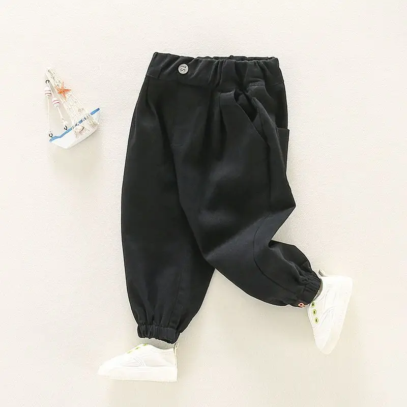 Pantalones coreanos de primavera y otoño para bebés, pantalones harén informales lisos de algodón para niños, pantalones Cargo sencillos para niños pequeños - imagen 5
