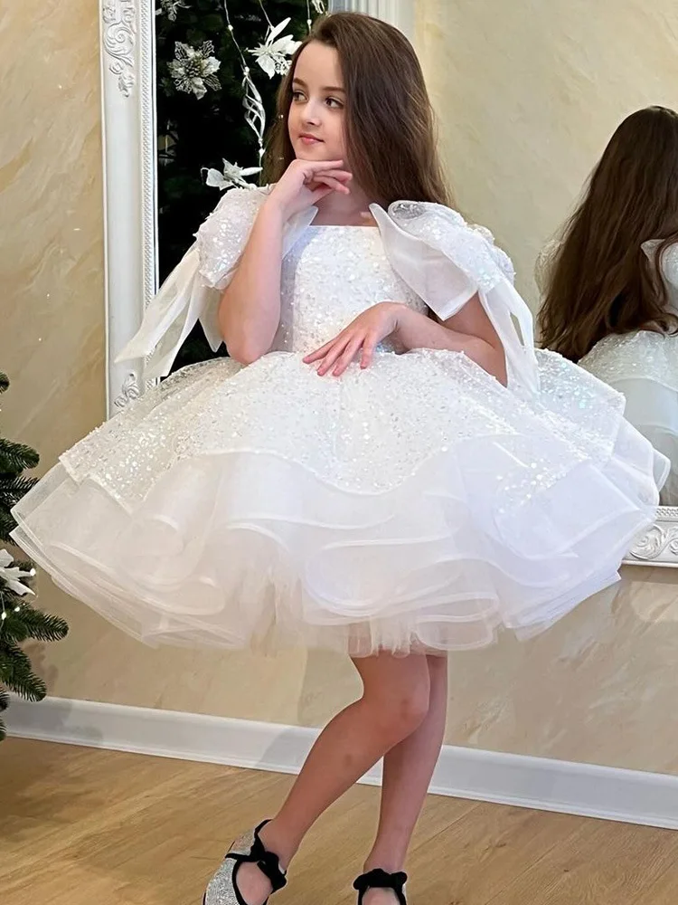 Vestido de cumpleaños para niñas pequeñas, vestidos de tutú con volantes de tul con corazón brillante, sesión de fotos para fiesta de té, 4-10T - imagen 5