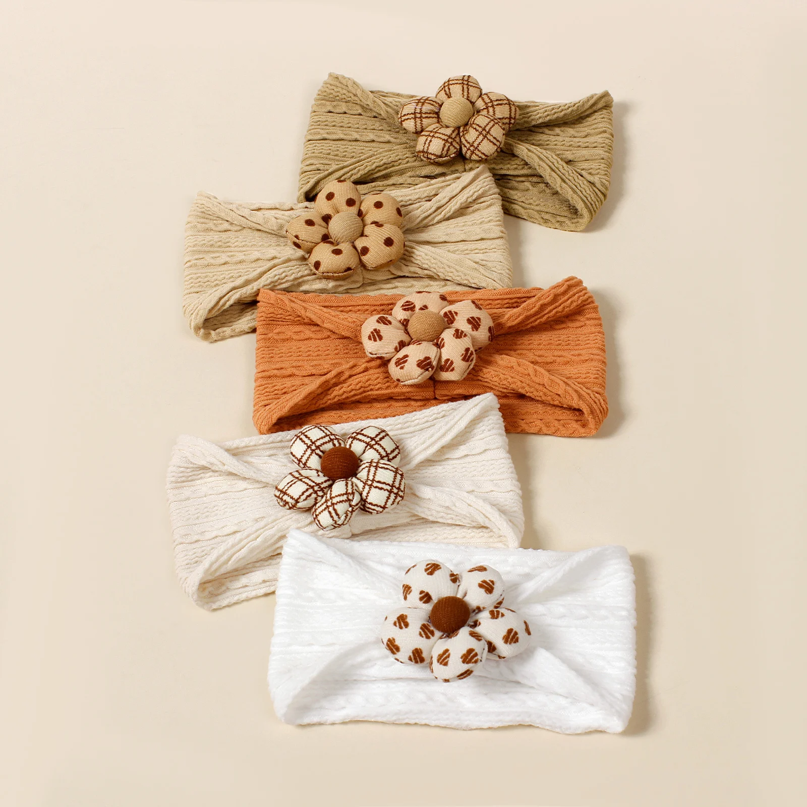 Diademas elásticas de nailon para bebé – Flores y nudo con jacquard