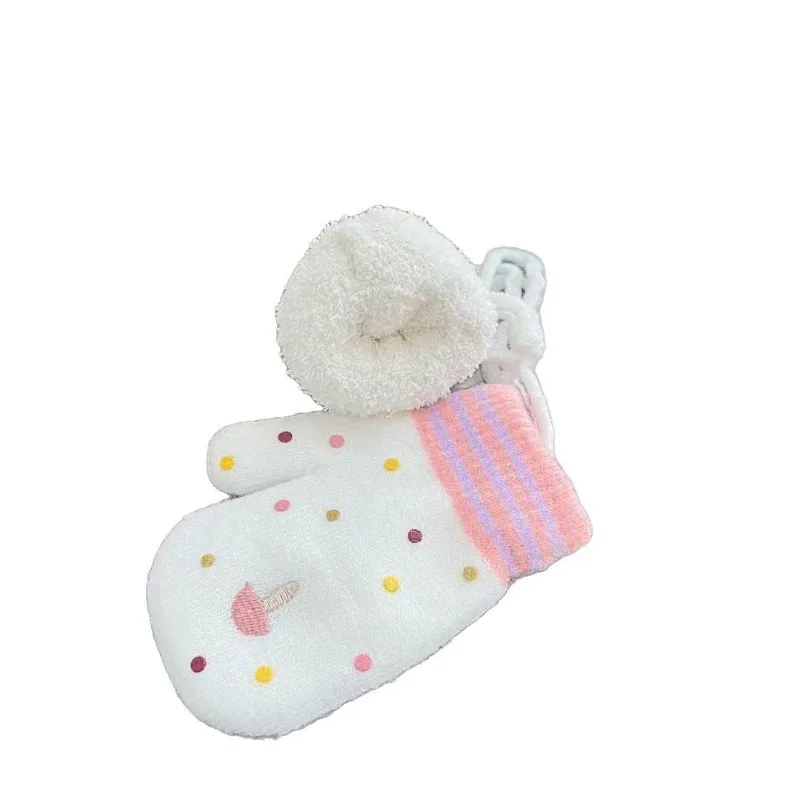 Guantes bordados estampados para niños, manoplas de invierno con forro polar de doble capa, guantes térmicos de dibujos animados, manoplas tejidas para niños - imagen 5