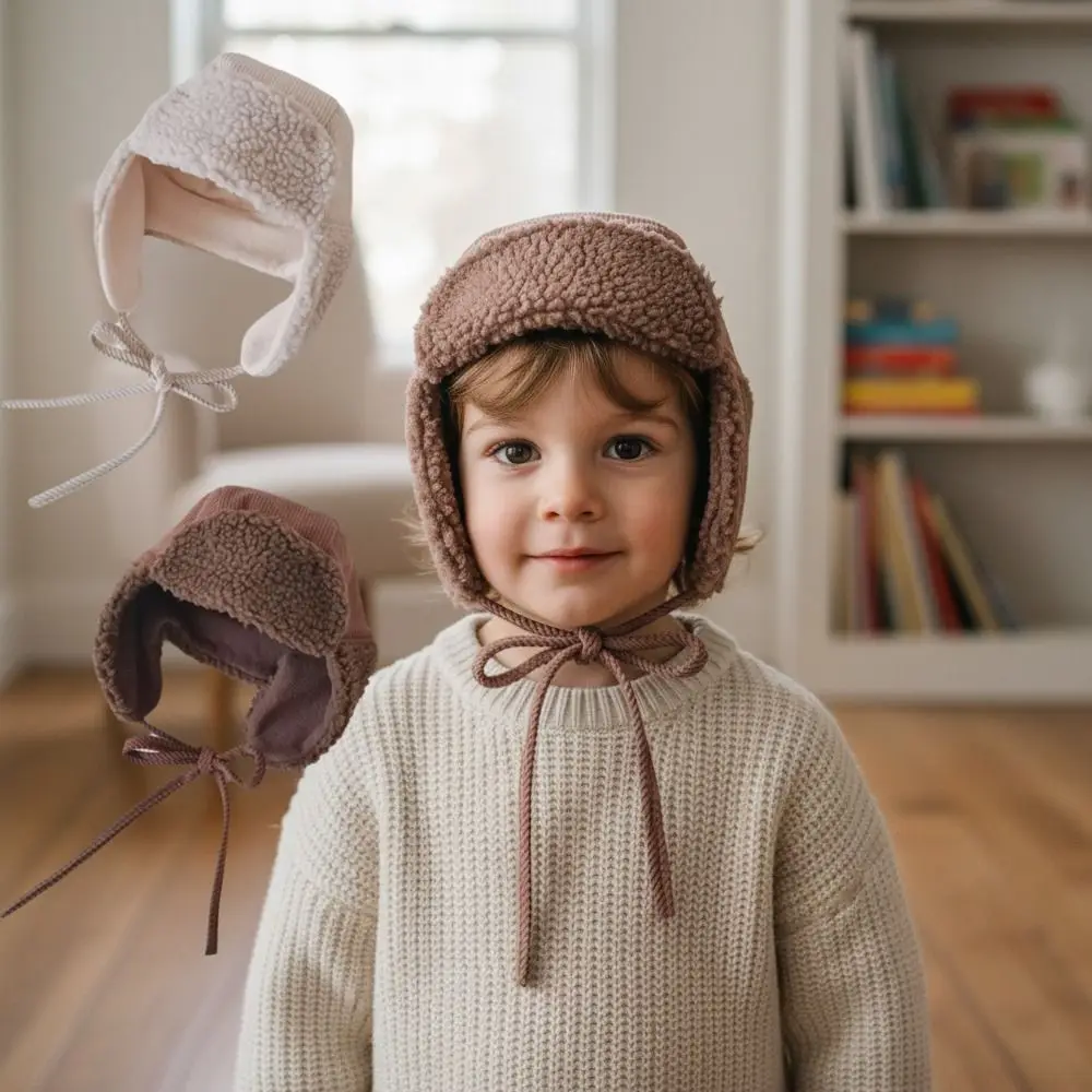 Nuevo Gorro con orejeras de pana a prueba de viento y frío, gorro con protección para los oídos, gorro cálido grueso para niños, Otoño Invierno - imagen 3