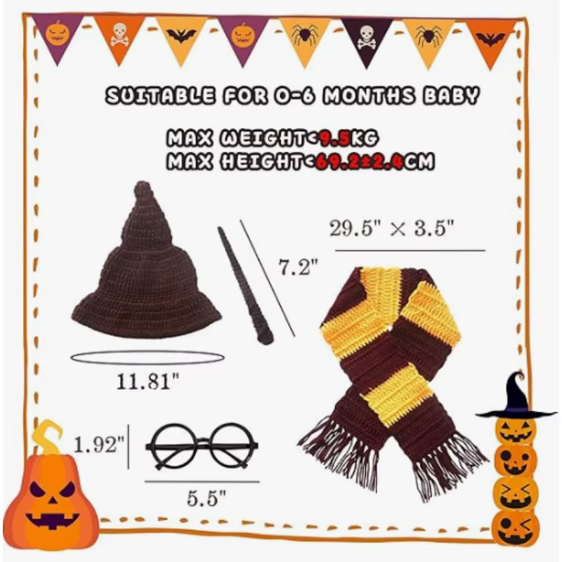 Accesorios Halloween para fotografía de recién nacido – Set bruja - imagen 4