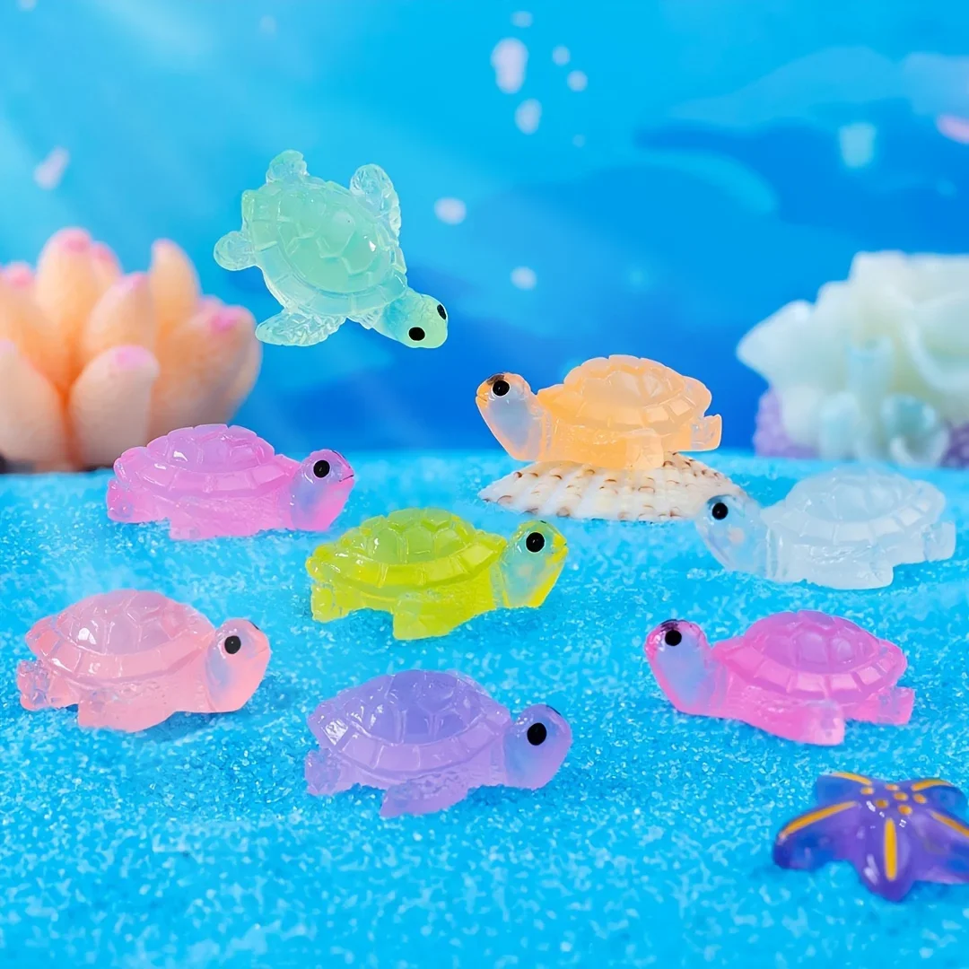 Adornos de tortuga pequeños luminosos, 10 piezas, Micro paisaje, artesanía de resina DIY, Color mezclado - imagen 2