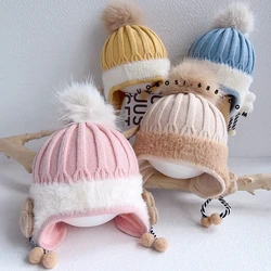 Gorro de invierno bebé de punto navideño doble capa con orejeras