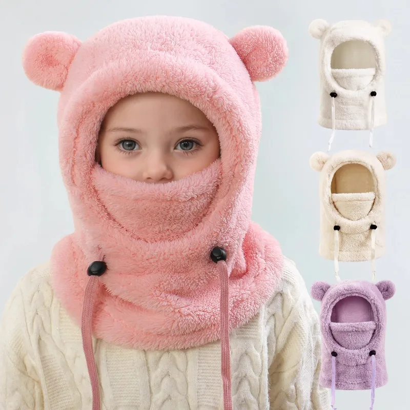 Gorro infantil de peluche con orejas de oso – Térmico antiviento - imagen 4